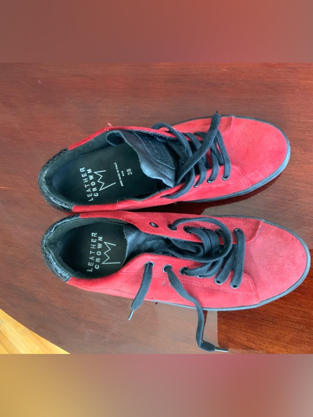 Leather Crown Red Suede Low-Top Sneakers with Black Laces